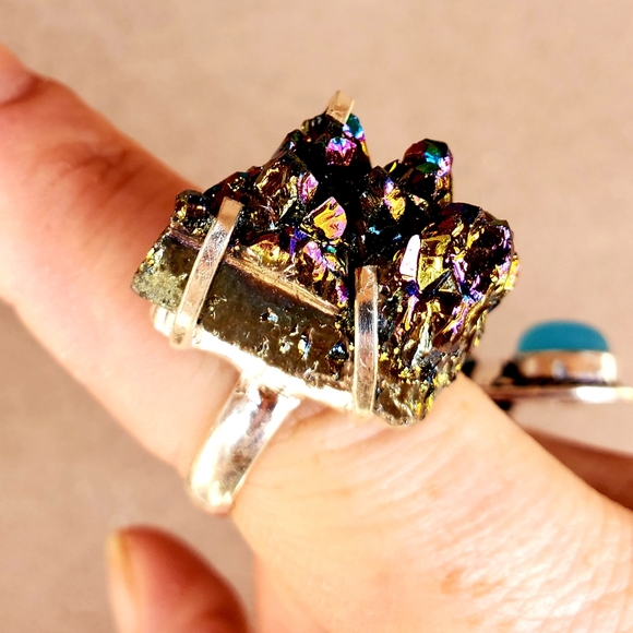 New Titanium Druzy 925 Silver Ring. - Picture 2 of 11